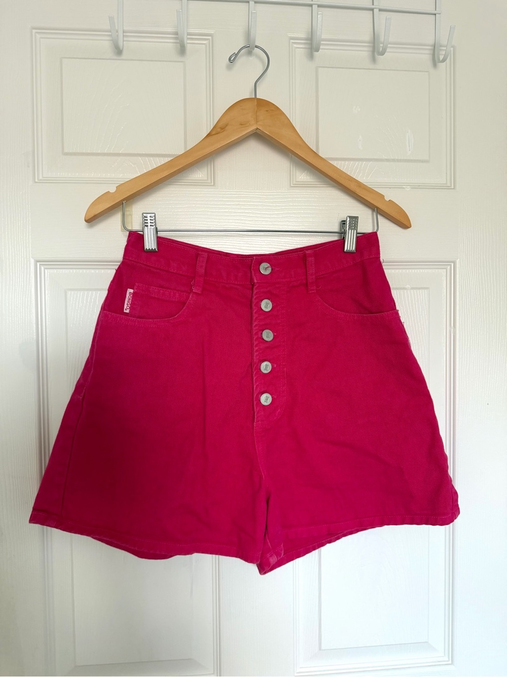 BONGO High-Waist Button-Front Hot Pink Denim Women's Shorts
